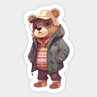 A cute teddy bear wearing street fashion Sticker